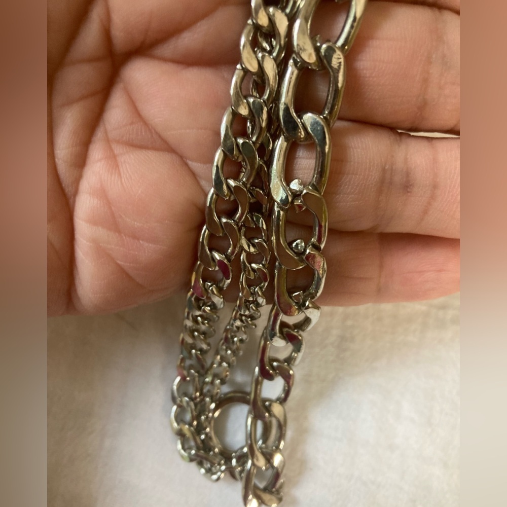 Multi Chain Silver Tone Link Bracelet Toggle Clasp - image 5